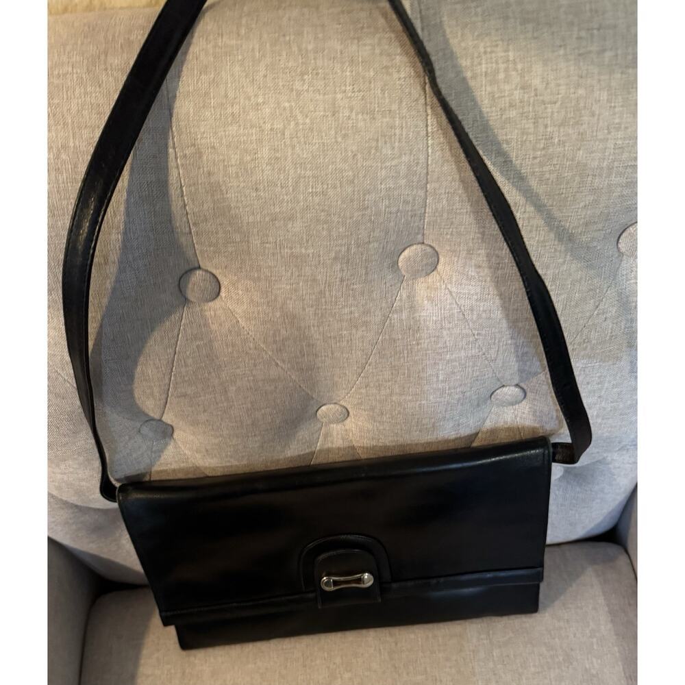 Vintage 50s Koret Black Leather Handbag Red Interior